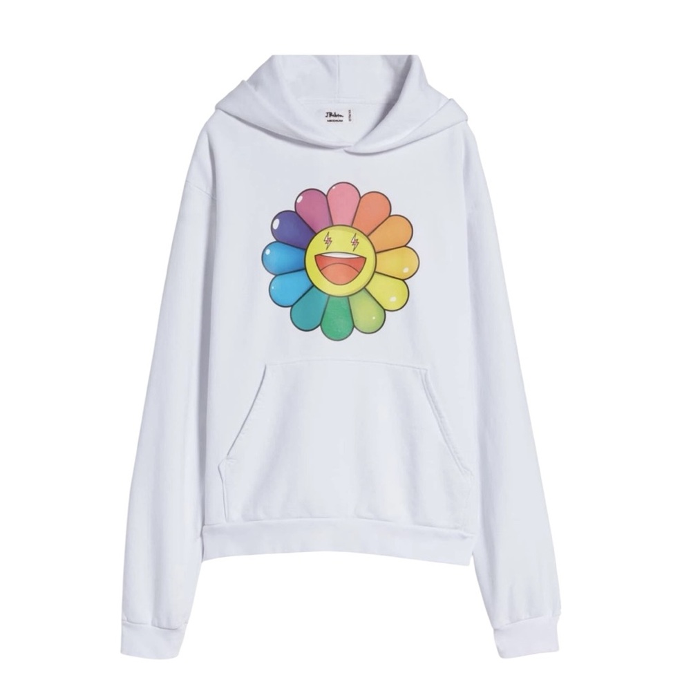 J Balvin x Takashi Murakami Rainbow Flower White Hoodie Size XXL - Picture 7 of 9